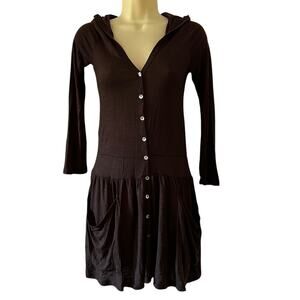 Mar-Q Brown Lightweight Knit Dress with Hood Junior Size Small Pockets